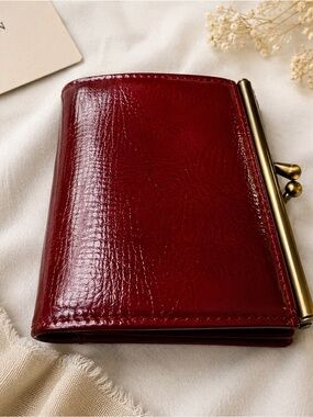 Vintage Genuine Leather Red Wallet Patina Card Holder England